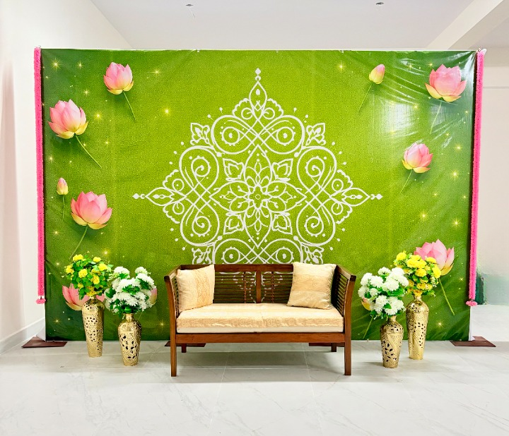 Green Kolam backdrop rental
