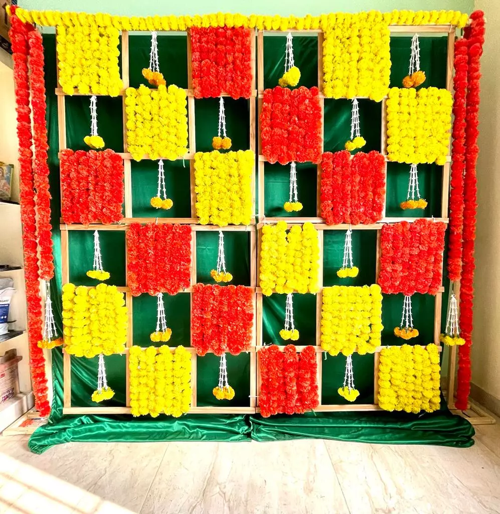 Tradition marigold backdrop rental
